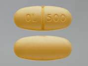 Levetiracetam: Esto es un Tableta amarillo oblongo imprimido con OL 500 en la parte delantera, nada en la parte posterior, y es fabricado por RISING PHARM.