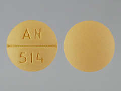 Esto es un Tableta amarillo redondo imprimido con AN  514 en la parte delantera, nada en la parte posterior, y es fabricado por AMNEAL PHARMACE.
