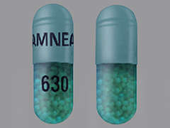This is a blue oblong Capsule imprinted with AMNEAL on the front, 630 on the back, and is manufactured by AMNEAL PHARMACE.