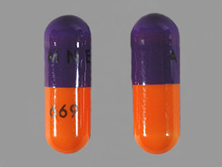 This is a Capsule imprinted with Amneal on the front, 669 on the back.