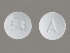 Esto es un Tableta blanco redondo imprimido con 53 en la parte delantera, A en la parte posterior, y es fabricado por AMNEAL PHARMACE.