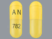 Memantine Hcl Er: This is a yellow oblong Capsule Sprinkle Er 24 Hr imprinted with AN on the front, 782 on the back, and is manufactured by AMNEAL PHARMACE.