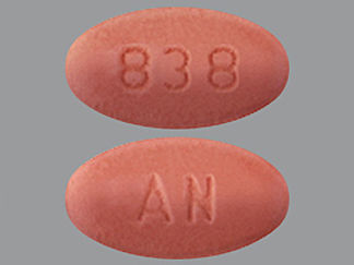 This is a Tablet imprinted with 838 on the front, AN on the back.