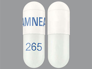 This is a Capsule imprinted with AMNEAL on the front, 265 on the back.