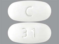 This is a white oval Tablet Dr imprinted with C on the front, 31 on the back, and is manufactured by AMNEAL PHARMACE.