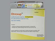 Otrexup: Esto es un Auto-inyector amarillo imprimido con nada en la parte delantera, nada en la parte posterior, y es fabricado por ANTARES/OTTER.