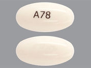 Bexarotene: This is a Capsule imprinted with A78 on the front, nothing on the back.