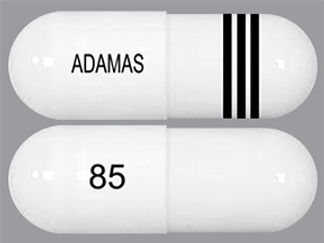 This is a Capsule Er 24 Hr imprinted with ADAMAS 85 on the front, nothing on the back.