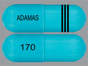 Gocovri: This is a light blue oblong Capsule Er 24 Hr imprinted with ADAMAS 170 on the front, nothing on the back, and is manufactured by ADAMAS/SUPERNUS.