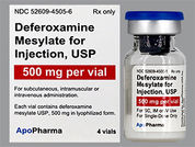 Deferoxamine Mesylate: Esto es un Vial imprimido con nada en la parte delantera, nada en la parte posterior, y es fabricado por None.