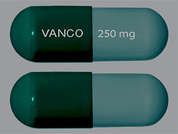 Vancomycin Hcl: This is a turquoise oblong Capsule imprinted with VANCO on the front, 250 mg on the back, and is manufactured by APP/FRESENIUS K.