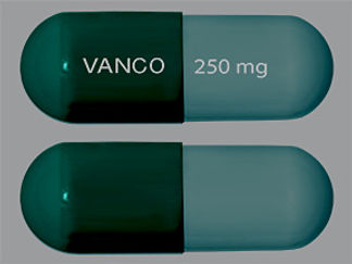 This is a Capsule imprinted with VANCO on the front, 250 mg on the back.