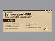 Sensorcaine-Mpf: Esto es un Vial imprimido con nada en la parte delantera, nada en la parte posterior, y es fabricado por None.