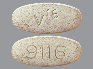 This is a Tablet imprinted with V16 on the front, 9116 on the back.