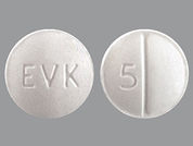 Evekeo: This is a Tablet imprinted with EVK on the front, 5 on the back.