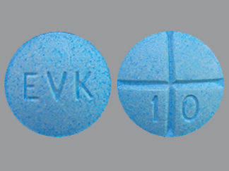 This is a Tablet imprinted with EVK on the front, 1 0 on the back.