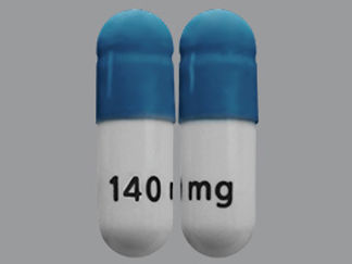 This is a Capsule imprinted with 140 mg on the front, nothing on the back.