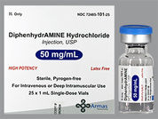 Diphenhydramine Hcl: This is a Vial imprinted with nothing on the front, nothing on the back.