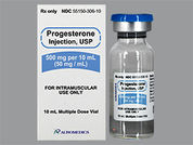 Progesterone: Esto es un Vial imprimido con nada en la parte delantera, nada en la parte posterior, y es fabricado por None.