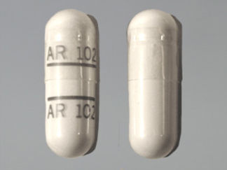 This is a Capsule imprinted with AR 102 on the front, AR 102 on the back.