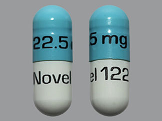 Esto es un Cápsula imprimido con 22.5 mg en la parte delantera, Novel 122 en la parte posterior, y es fabricado por None.