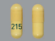 Gabapentin: This is a yellow oblong Capsule imprinted with 215 on the front, nothing on the back, and is manufactured by ASCEND LABORATO.