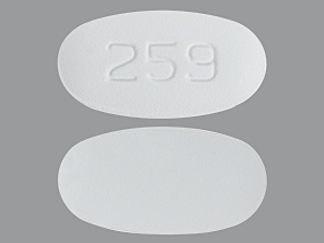 This is a Tablet imprinted with 259 on the front, nothing on the back.