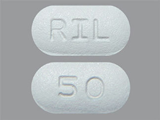 This is a Tablet imprinted with RIL on the front, 50 on the back.