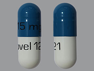 This is a Capsule imprinted with 15 mg on the front, Novel 121 on the back.