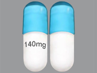 This is a Capsule imprinted with 140mg on the front, nothing on the back.