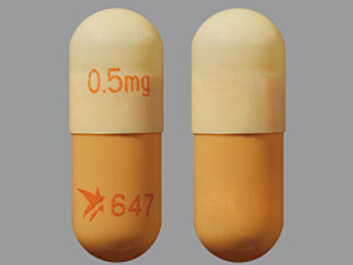 This is a Capsule Er 24 Hr imprinted with 0.5 mg on the front, logo and 647 on the back.