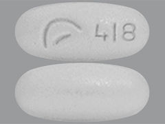 This is a Tablet Er 12 Hr imprinted with logo and 418 on the front, nothing on the back.