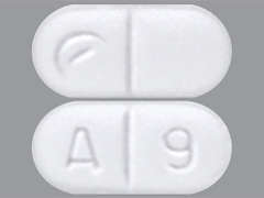 This is a white oblong Tablet Er 24 Hr imprinted with logo on the front, A 9 on the back, and is manufactured by ACTAVIS/TEVA.