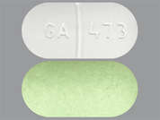Norgesic Forte: Esto es un Tableta verde oblongo imprimido con GA 473 en la parte delantera, nada en la parte posterior, y es fabricado por POLY PHARMACEUT.