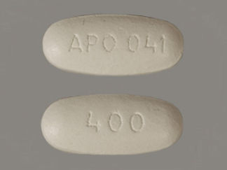 This is a Tablet imprinted with APO 041 on the front, 400 on the back.