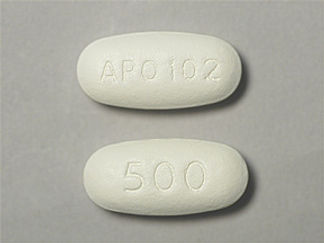 This is a Tablet imprinted with APO 102 on the front, 500 on the back.