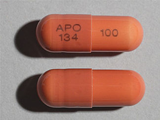 This is a Capsule imprinted with APO  134 on the front, 100 on the back.