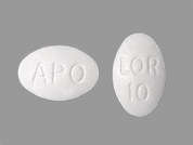 Loratadine: This is a white oval Tablet imprinted with LOR  10 on the front, APO on the back, and is manufactured by APOTEX CORP.