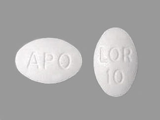 This is a Tablet imprinted with LOR  10 on the front, APO on the back.