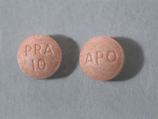 This is a Tablet imprinted with APO on the front, PRA  10 on the back.