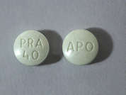 Pravastatin Sodium: This is a light green round Tablet imprinted with APO on the front, PRA  40 on the back, and is manufactured by MAJOR PHARMACEU.