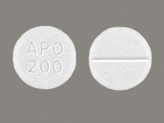 This is a Tablet imprinted with APO  200 on the front, nothing on the back.