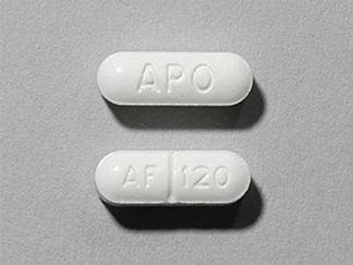 This is a Tablet imprinted with APO on the front, AF 120 on the back.