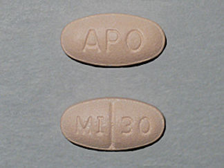 This is a Tablet imprinted with APO on the front, MI 30 on the back.