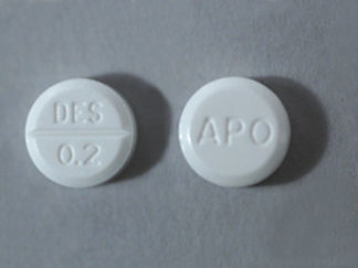 This is a Tablet imprinted with APO on the front, DES  0.2 on the back.