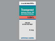 Travoprost: This is a colorless Drops imprinted with nothing on the front, nothing on the back, and is manufactured by APOTEX CORP.