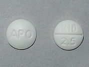 Midodrine Hcl: Esto es un Tableta imprimido con APO en la parte delantera, MID  2.5 en la parte posterior, y es fabricado por None.