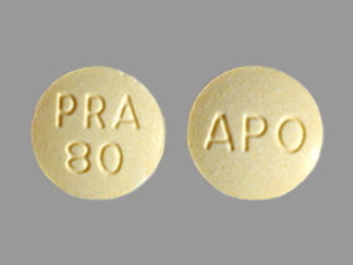 This is a Tablet imprinted with PRA  80 on the front, APO on the back.