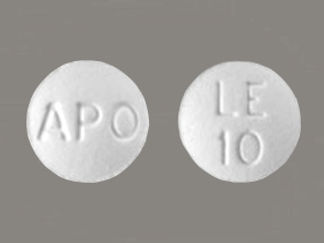 This is a Tablet imprinted with LE  10 on the front, APO on the back.