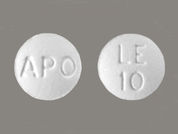 Leflunomide: This is a Tablet imprinted with LE  10 on the front, APO on the back.